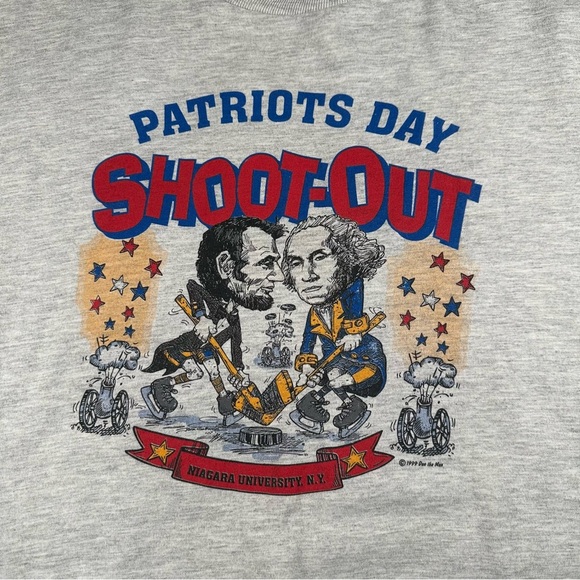 Vintage 90's Patriots Day Shoot-Out Hockey Shirt Jerzees Large Gray New York NY - Picture 2 of 12